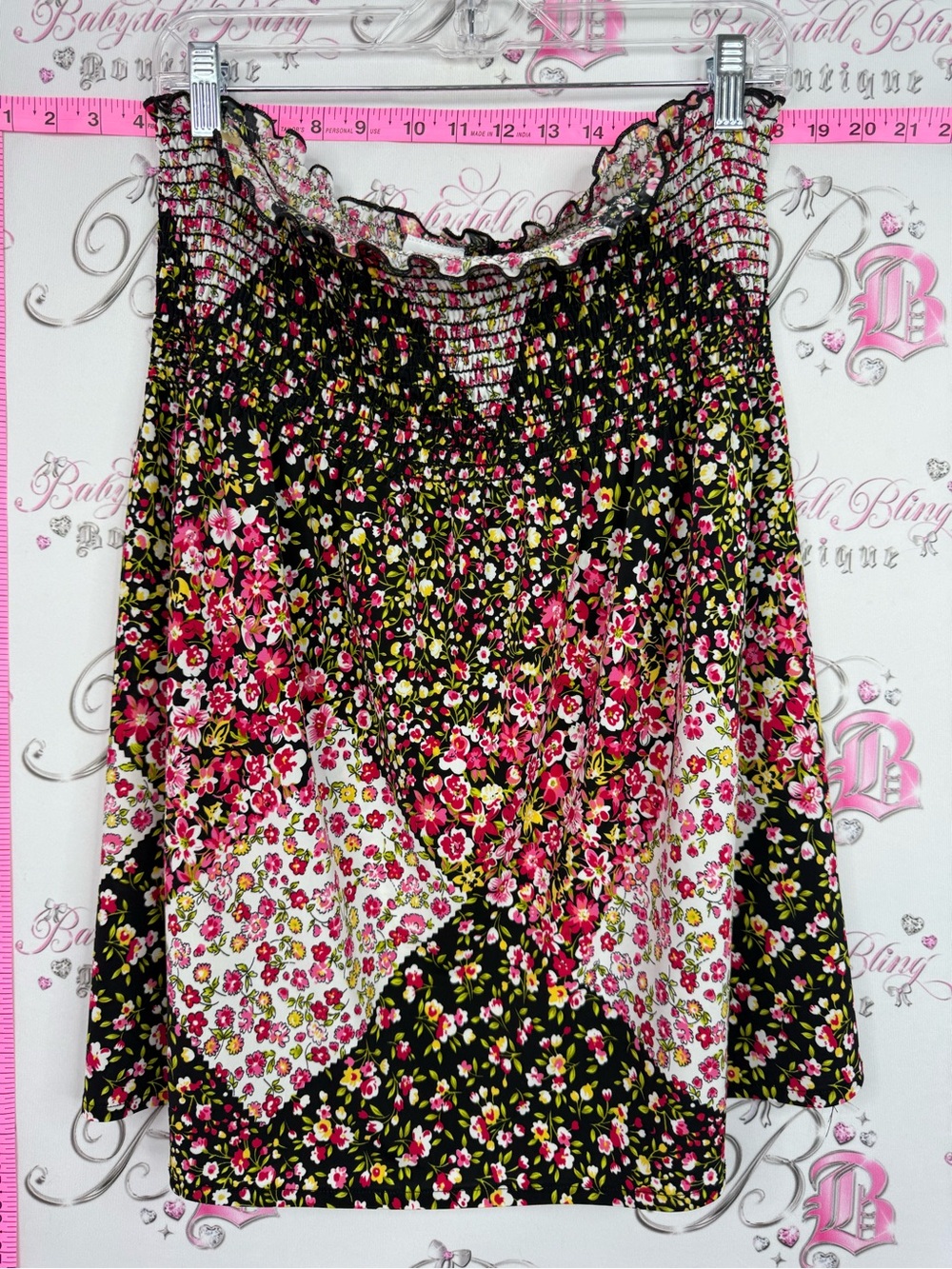 Suzy shier skirt or top Floral Smocked Tube Top - Pink & Black